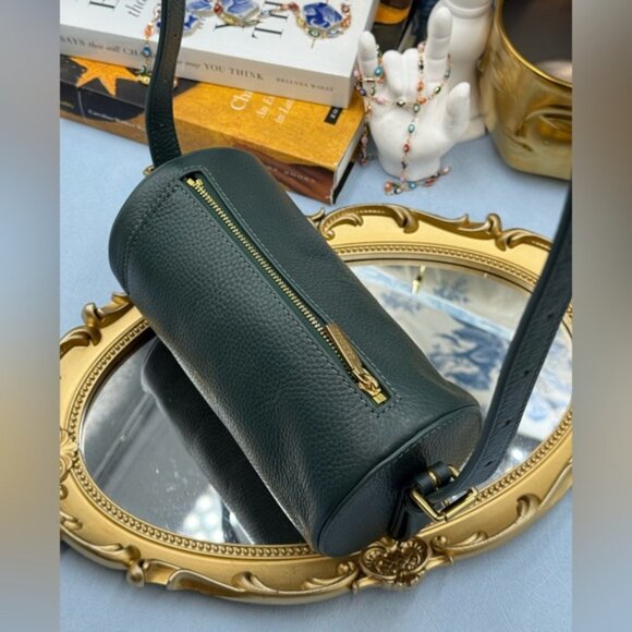 🆕 OROTON 🧿 NWOT Margot Mini Cylindrical Leather Drum Bag, Deep Green - Picture 7 of 16
